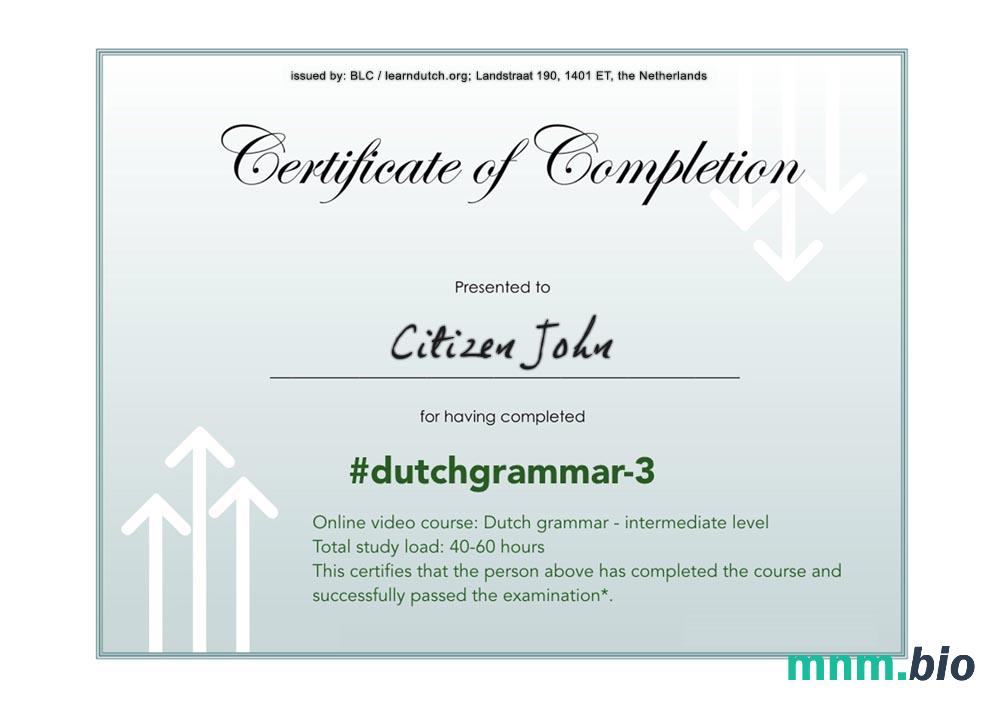 Language grammar Certificate of Completion